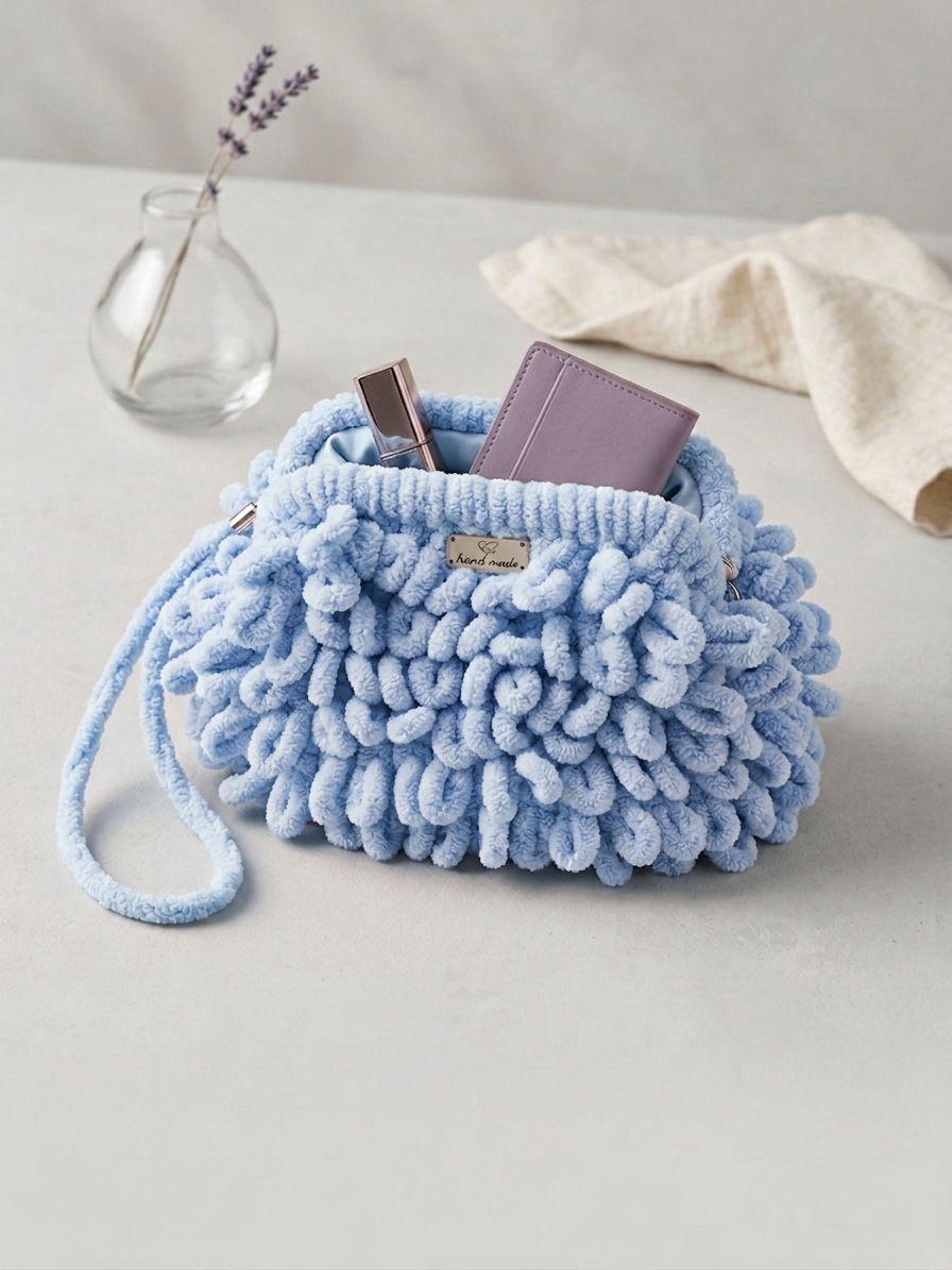 Baby Blue Loop-Stitch Clutch