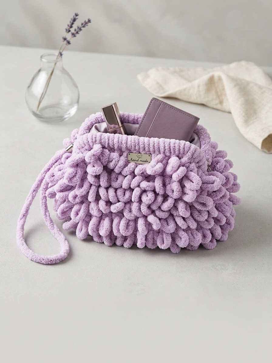 Lavender Loop-Stitch Clutch
