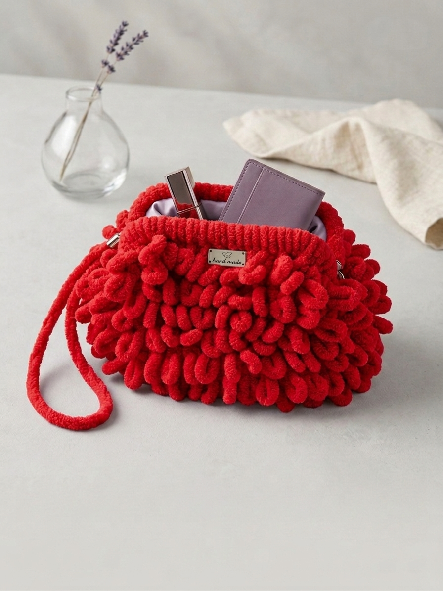 Red Loop-Stitch Clutch